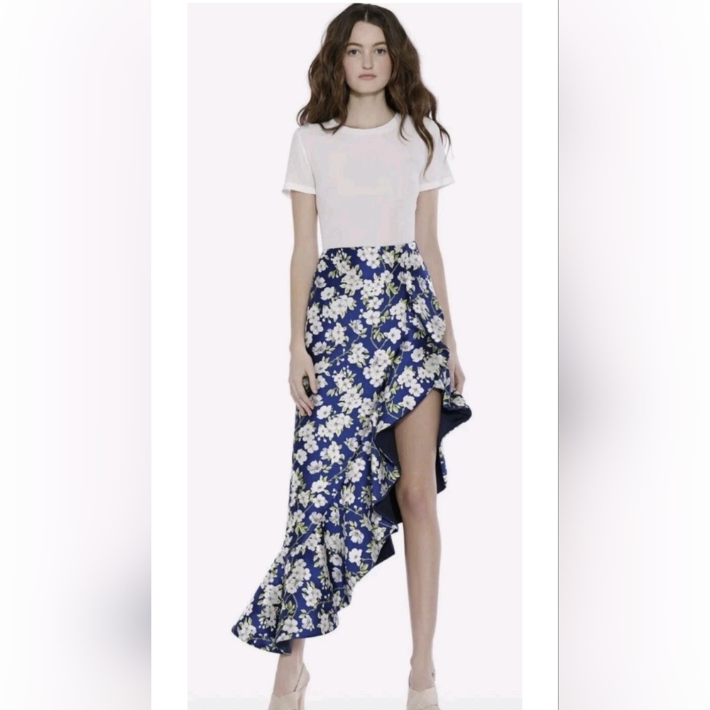 Alice + Olivia asymmetrical lovetta floral print ruffle high low Skirt Size 4 - Picture 6 of 13